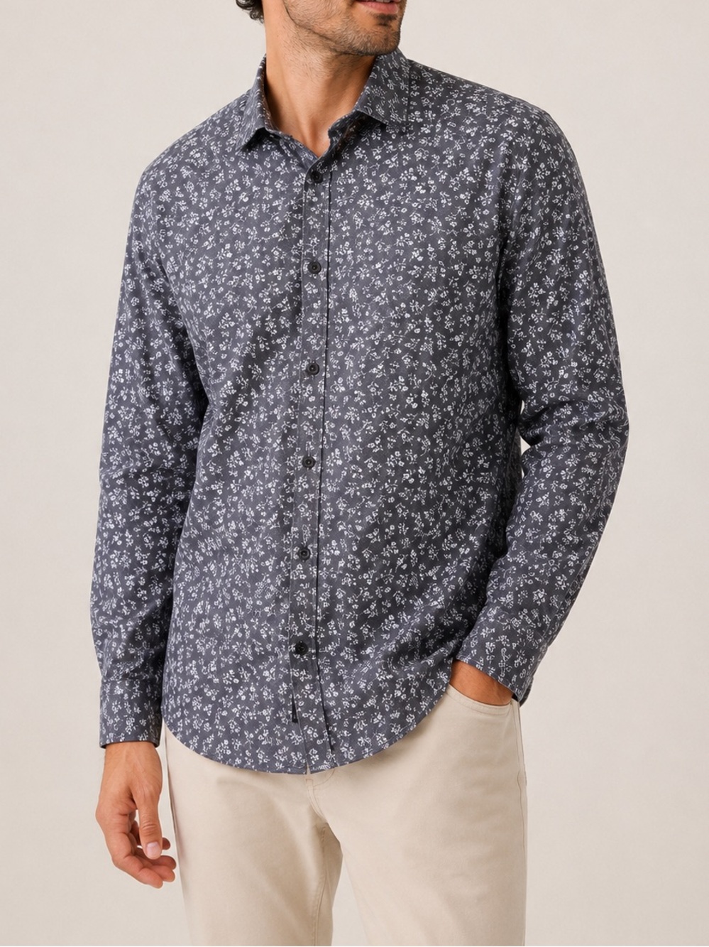 2/40$‎ BANANA REPUBLIC floral gray tailored slim buttoned shirt size Large